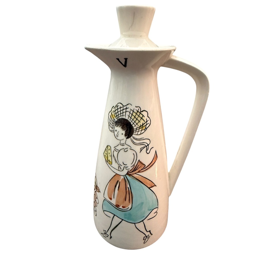 Vintage Ucagco Ceramics Japan Vinegar Cruet Stopper Hand Painted MCM Woman
